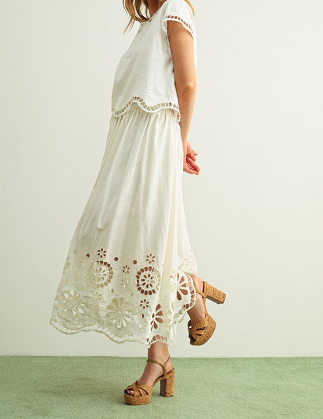 floral cut-out maxi skirt