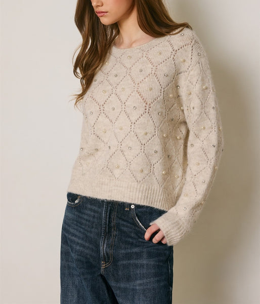 cream pointelle sweater