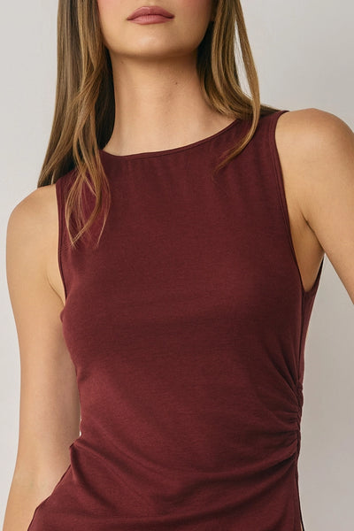 ruched burgundy top