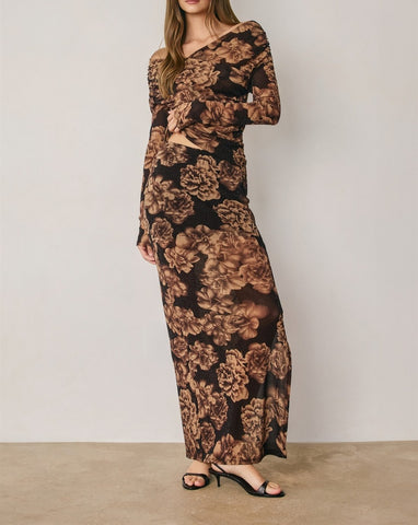 metallic floral skirt