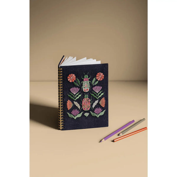 cotton embroidered bug notebook