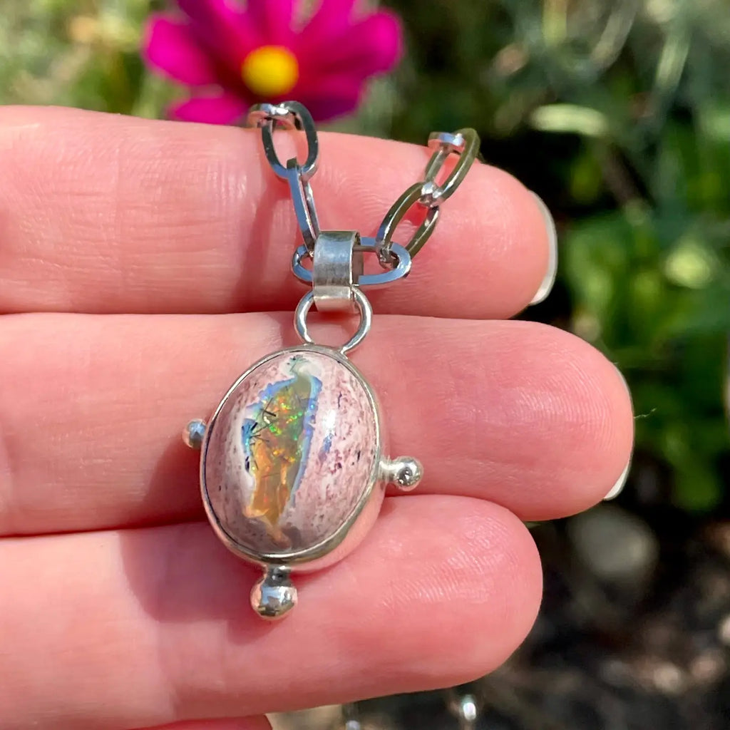 Natural fire opal sterling necklace