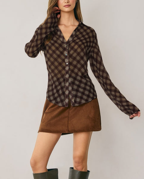 sheer button-up top
