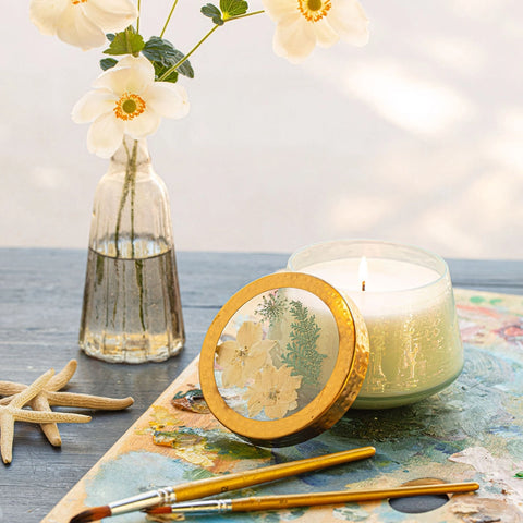 pacific coast watercolor floral candle
