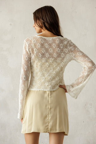 crochet bell sleeve cream top
