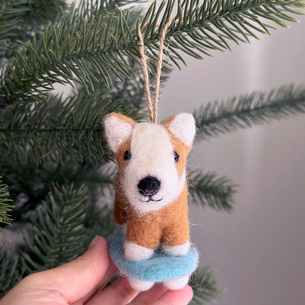 Corgi on a skateboard ornament