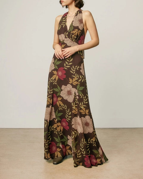 earthy floral halter dress