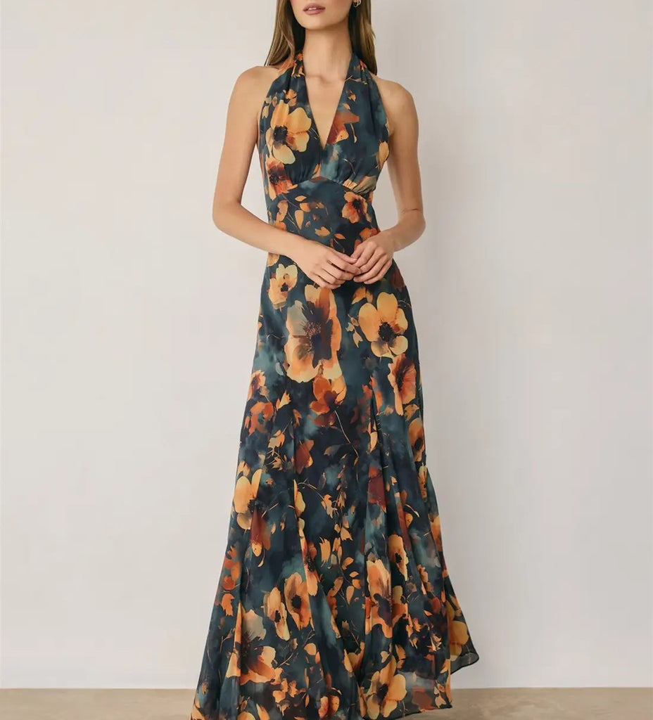 floral halter maxi dress