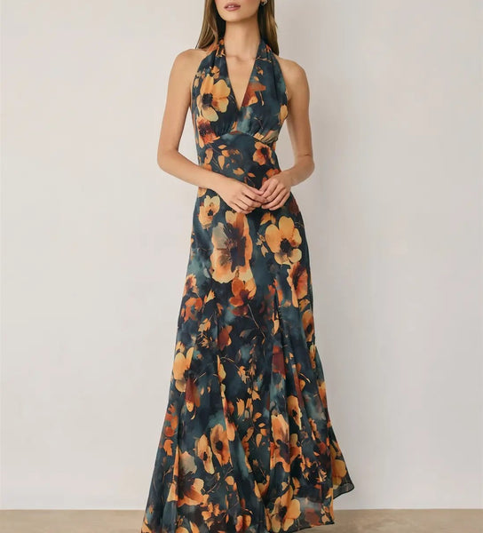 floral halter maxi dress