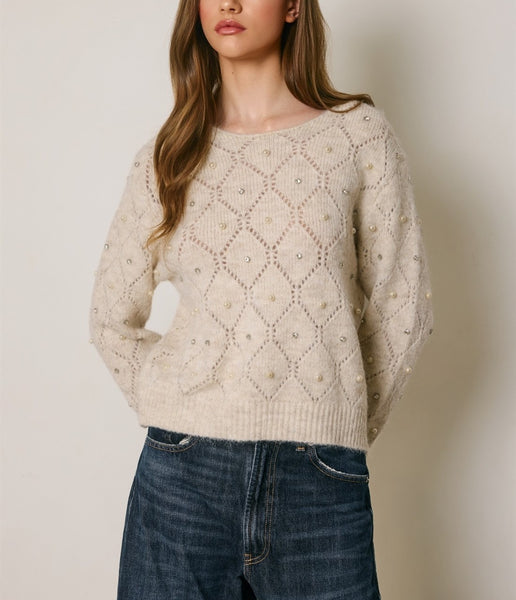 cream pointelle sweater