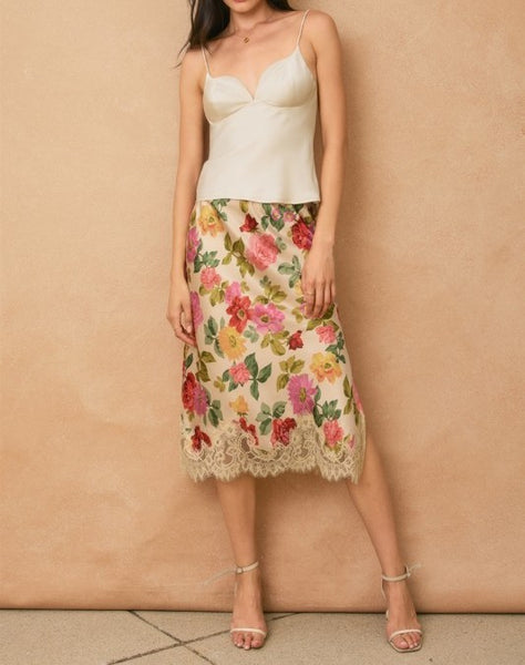 floral satin skirt