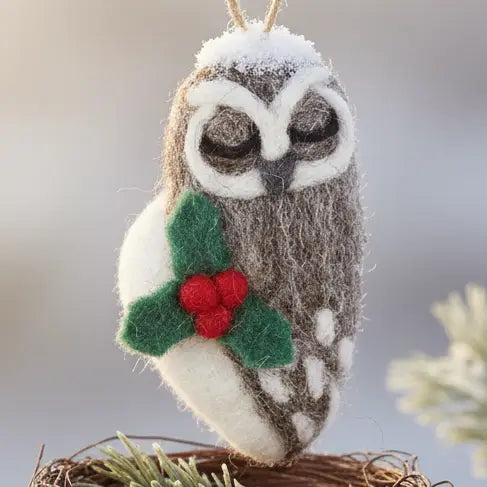 sweet sleepy owl wool ornament