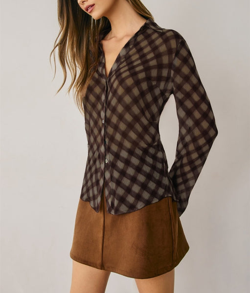 sheer button-up top