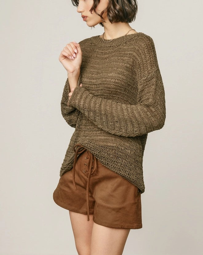 olive open weave sweater