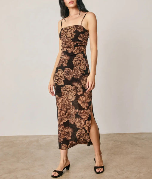 metallic floral dress