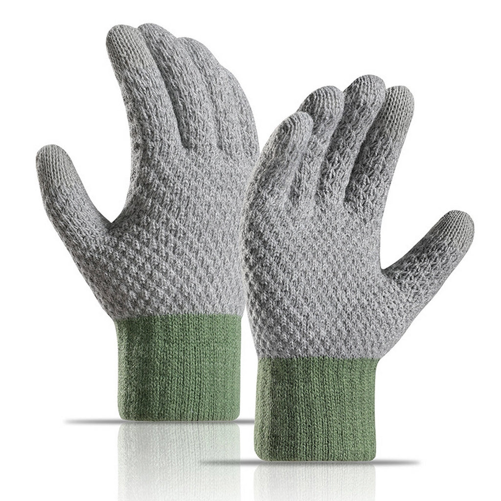 warm and cold proof knitted gloves- grey/green