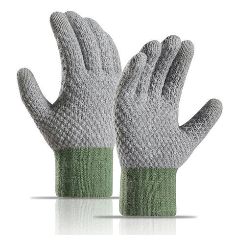 warm and cold proof knitted gloves- grey/green