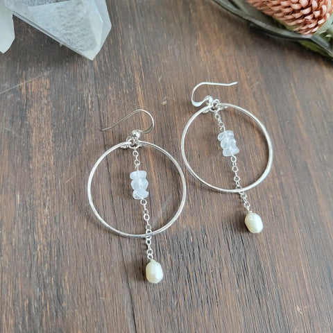 Moonstone and Pearl hoop earrings