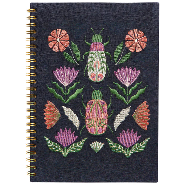 cotton embroidered bug notebook