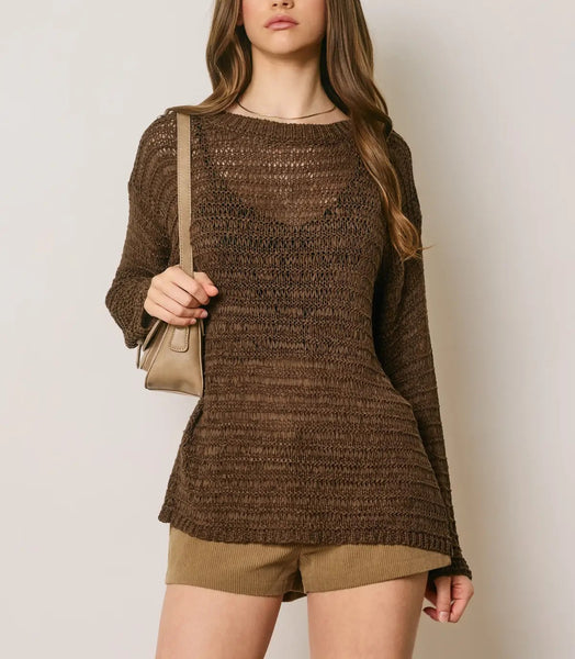brown open weave sweater