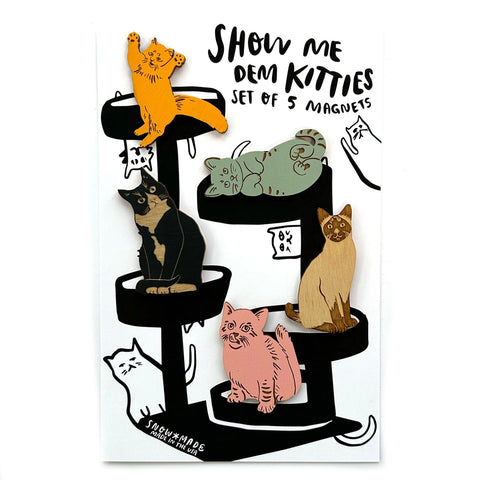 show me dem kitties- cat- set of 5 magnets- various