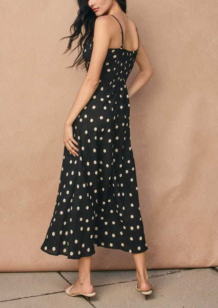 ruched polka dot slip dress