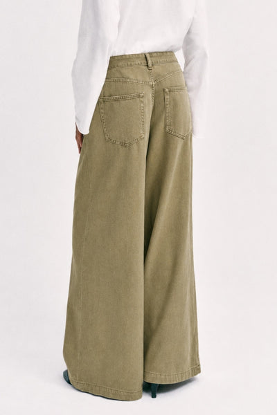 olive demim pleated jeans