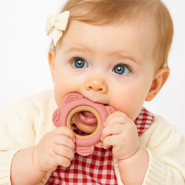 pink flower silicone teether