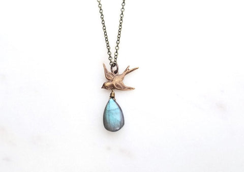 Labradorite bird charm necklace