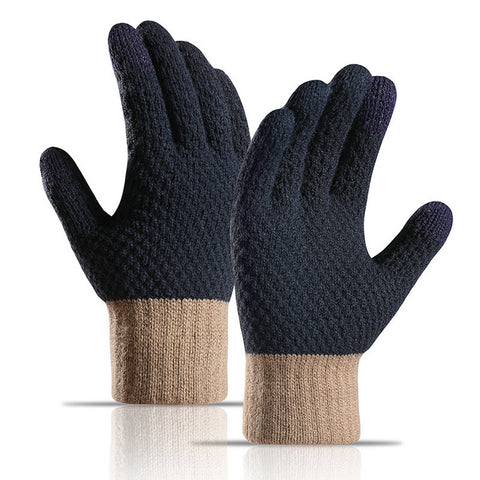warm and cold proof knitted gloves- navy/tan