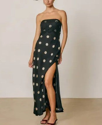 polka dot strapless maxi dress