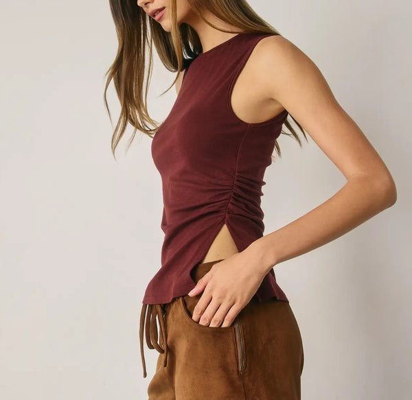 ruched burgundy top