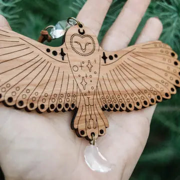 small hanging wood owl prism