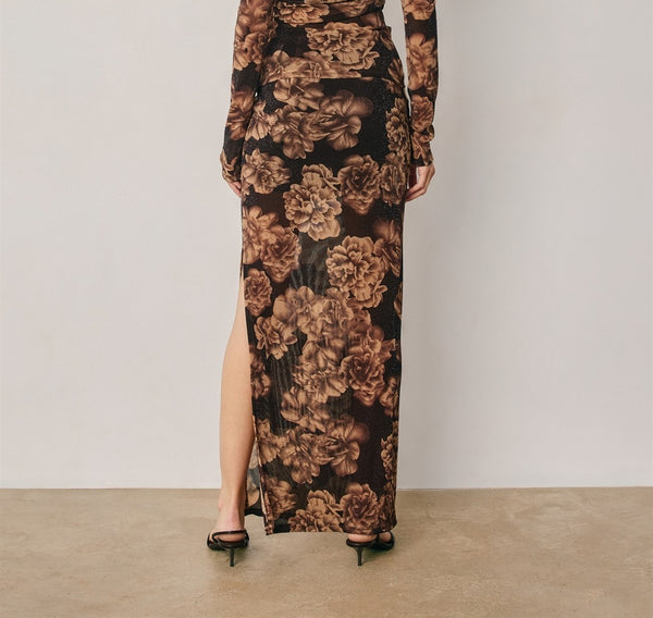 metallic floral skirt