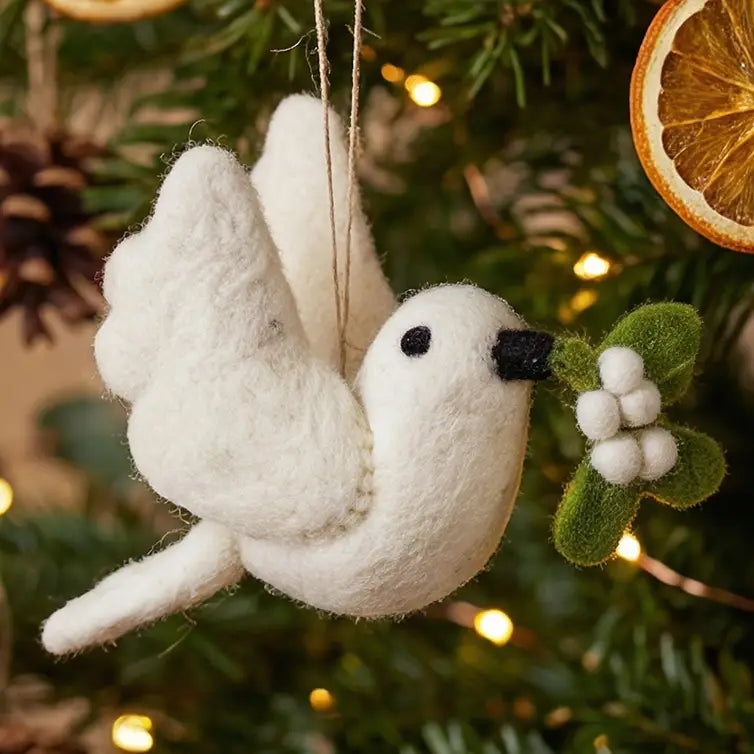 felted mistletoe white dove
