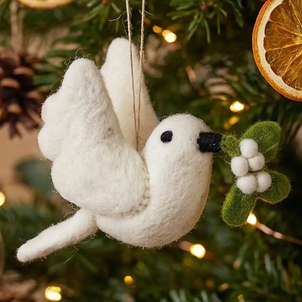 felted mistletoe white dove